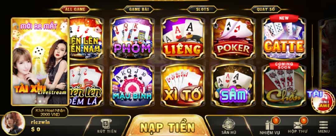Thiết kế giao diện cổng game Ricwin