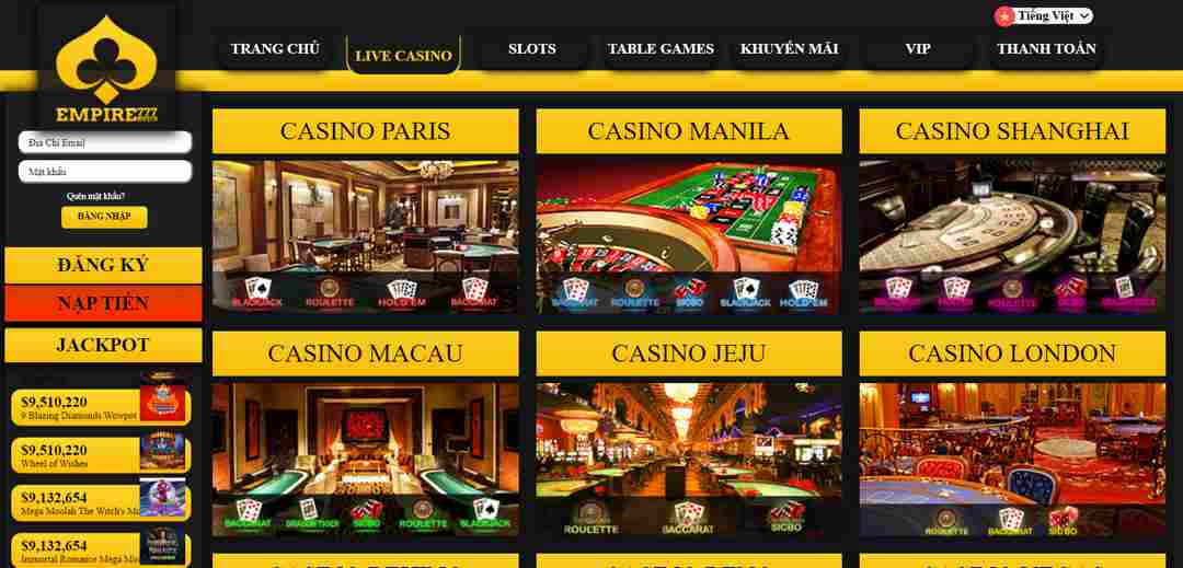 Casino trực tuyến đa dạng ở Empire777